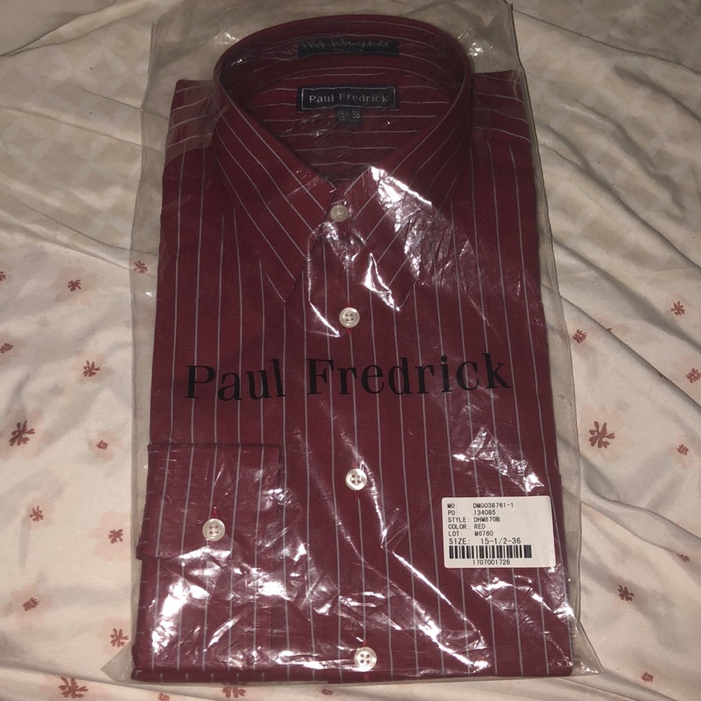 Burgundy and gray stripe dress shirt